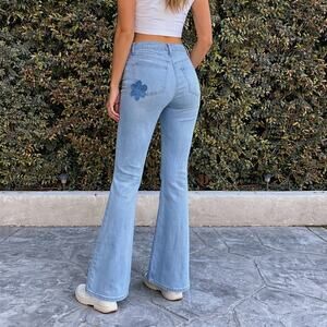 Altered State Flower Bell Bottom Jeans Fairy Boho Hippie Flared Blue Medium